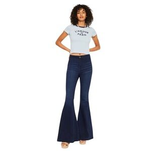 Kancan NWT Jainey High Rise Extra Flare Stretch Jeans Dark Wash Long Tall Sz 27